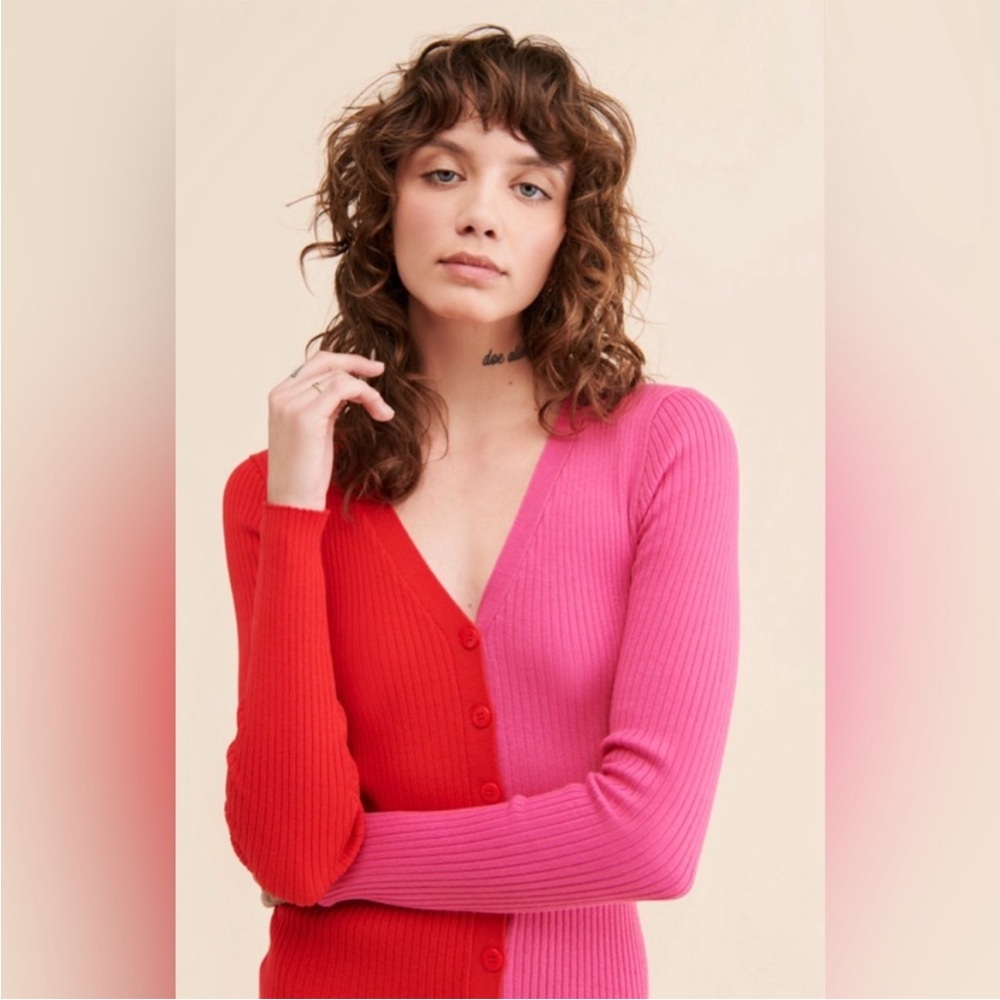Anthropologie Red and Pink Long Sleeve Dress - Picture 3 of 5